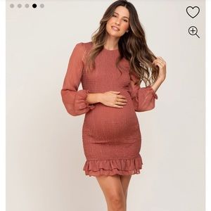 PinkBlush Maternity Mauve Metallic Shimmer Smocked Maternity Mini Dress